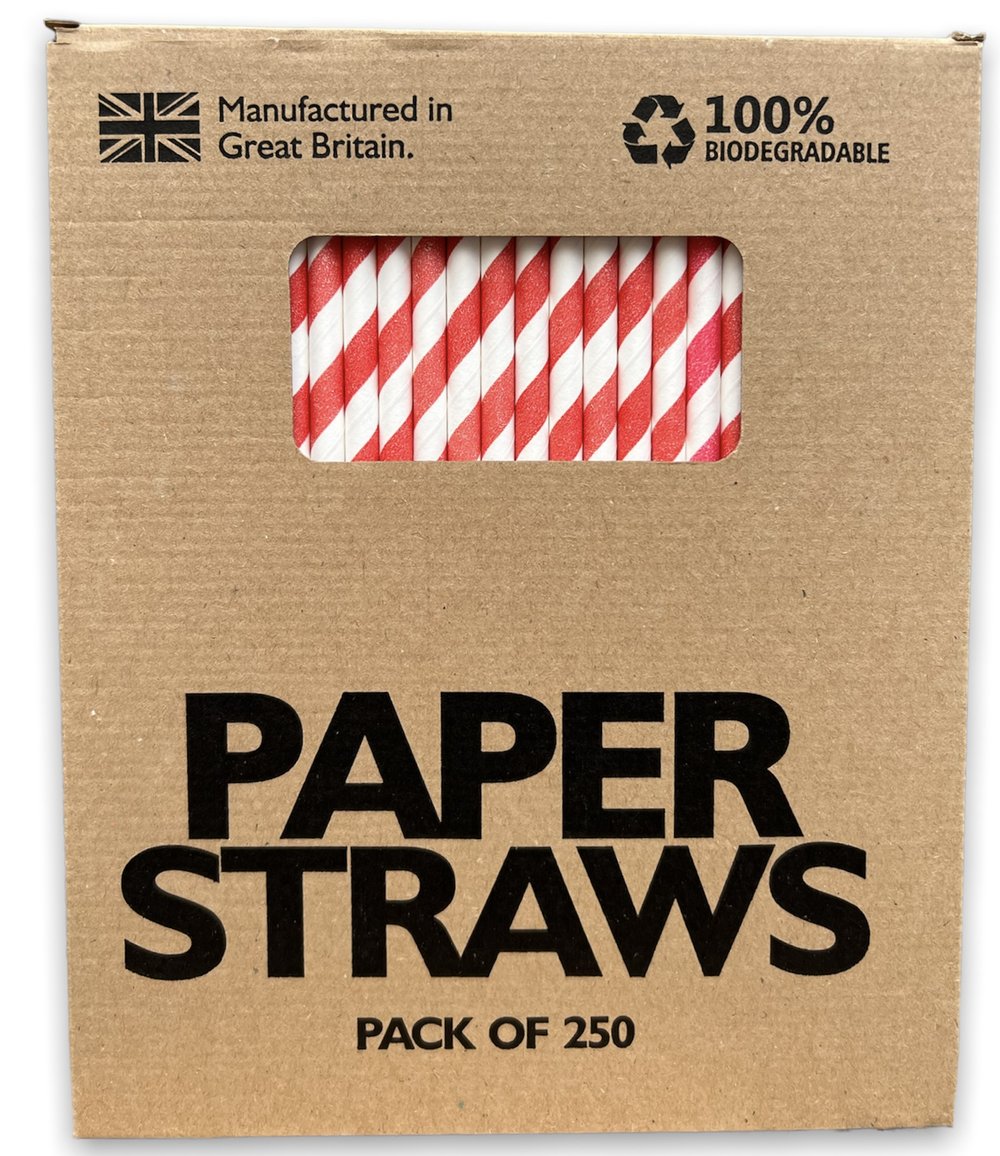 Red & White Paper Straws 250 Pack 200mm x 8mm
