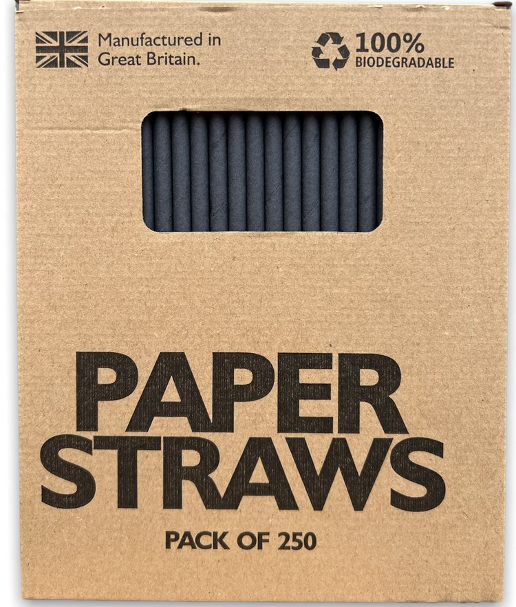 Black Paper Straws 250 Pack 200mm x 6mm
