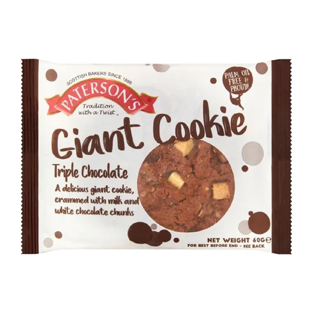 Patersons Giant Cookies Individually Wrapped - Triple Chocolate - 60g (Box of 18)