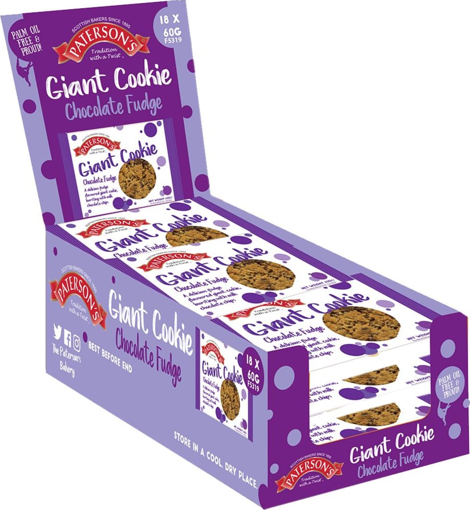 Patersons Giant Cookies Individually Wrapped - Chocolate Fudge - 60g (Box of 18)