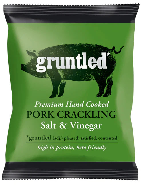 Gruntled Salt & Vinegar Pork Crackling 20 x 35g - Salty Dog