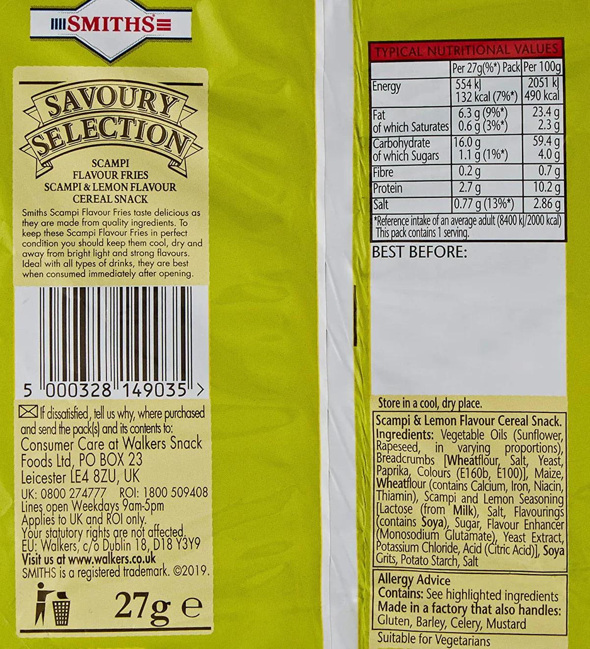 Smiths Scampi Fries Pub Card (Scampi & Lemon Snacks) - 24 x 27g